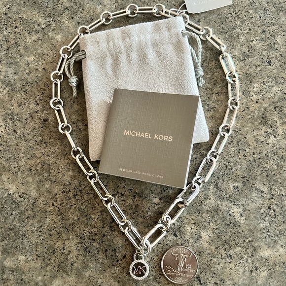 Michael Kors Jewelry - 📿 [Michael Kors] NWT Custom Heavy Link Logo 925 Sterling Silver Necklace 18-19”